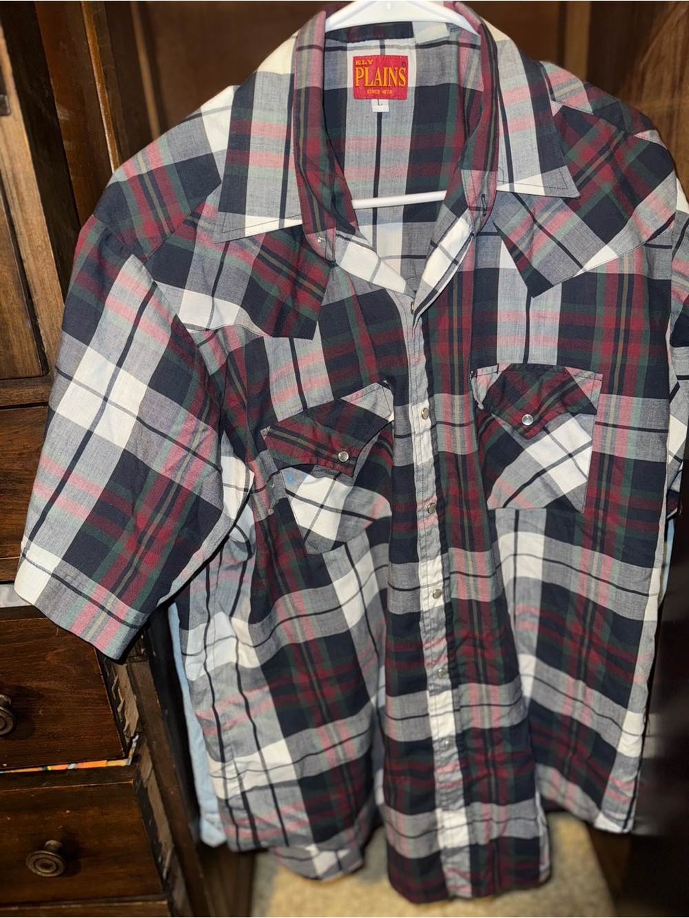 Vintage Mens Short-Sleeve Plaid Pearl snap Shirt